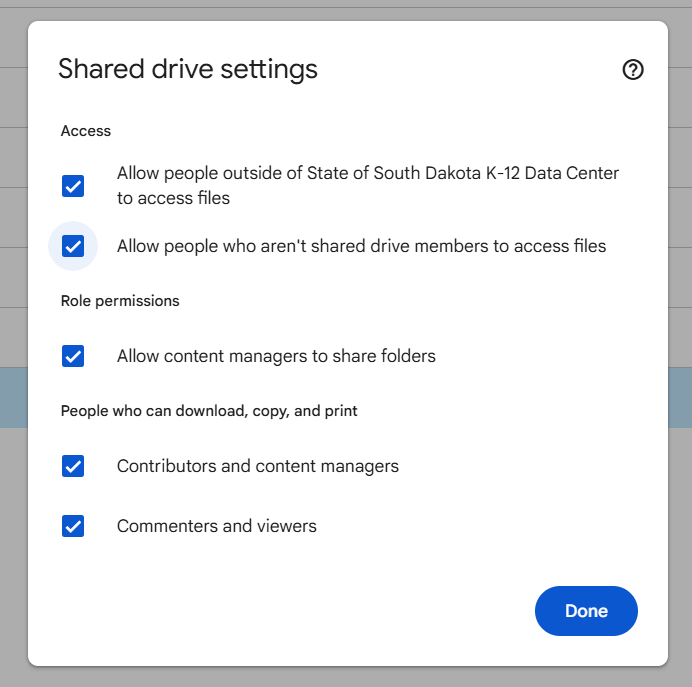 Change Shared Drive Settings