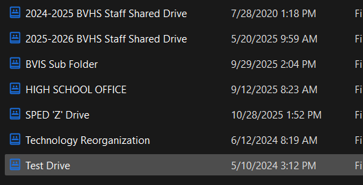 Shared Drive List of Folders